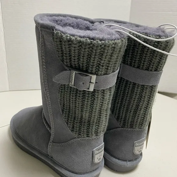 BNWT Bear Paw Suede Sherpa Knit Back with Buckle Detail Sz 7
