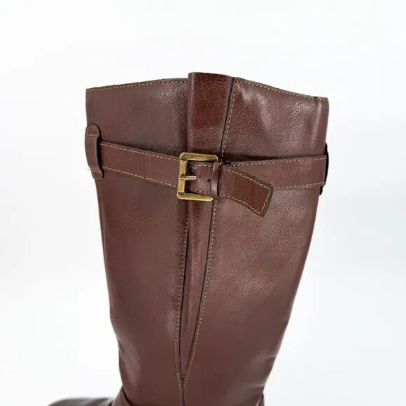 b.o.c. Women's 7.5 Ritz Tall Riding Boots Faux Leather Zip Side Brown