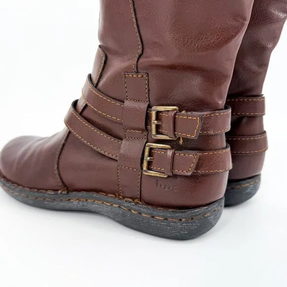 b.o.c. Women's 7.5 Ritz Tall Riding Boots Faux Leather Zip Side Brown