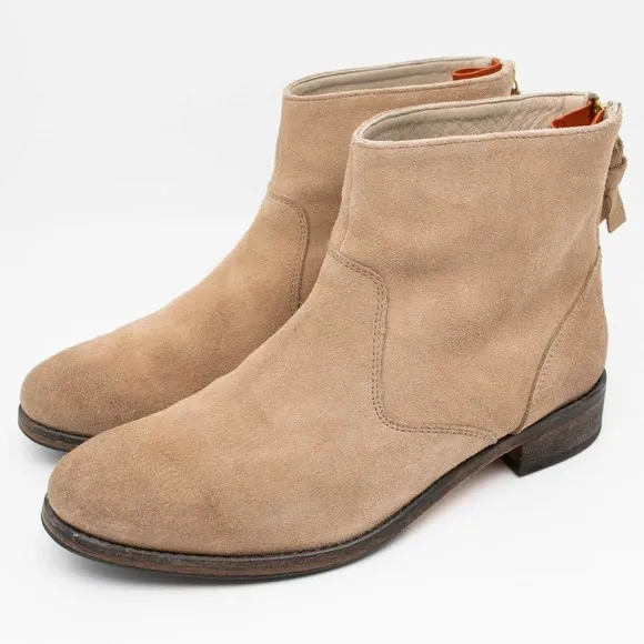Boden Kingham Tan Suede Round Toe Back Zip Ankle Boots SIZE 38