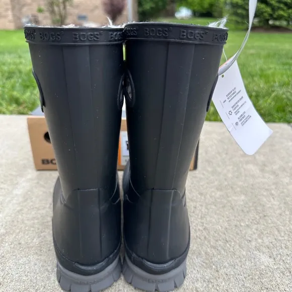 Bogs Amber Plush Lace Waterproof Winter Rain Boots Black Faux Fur Size 7
