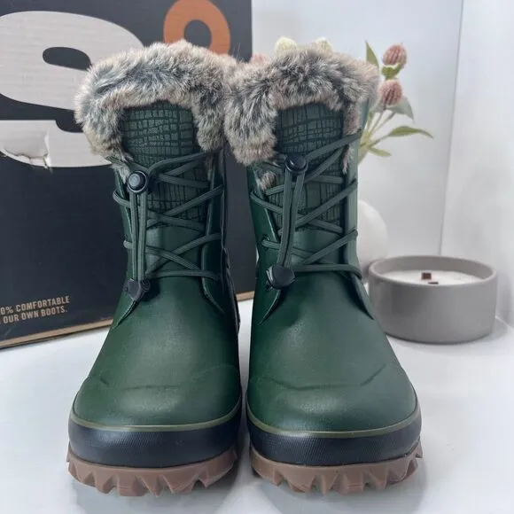 Bogs Arcata II Cracks Faux Fur Winter Boots 100% WP Dark Green Kids 3 NWB