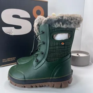 Bogs Arcata II Cracks Faux Fur Winter Boots 100% WP Dark Green Kids 3 NWB