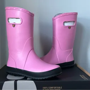 BOGS Bloom kids rubber boots plush lining with handle in pink rose size 4 NEW