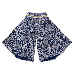 Bohemian Embroideted Blue and White Paisley Culotte