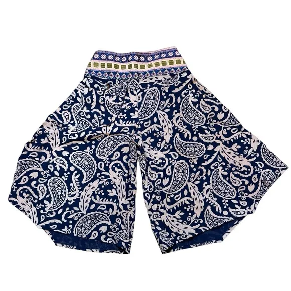 Bohemian Embroideted Blue and White Paisley Culotte