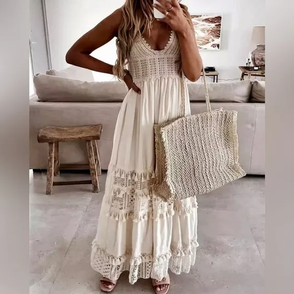 Boho Crochet Tassel Maxi Summer Dress