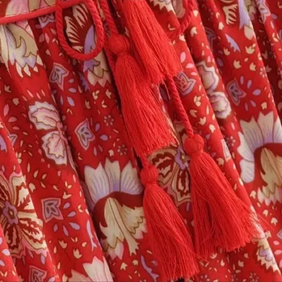 Boho Royal Poinciana Vintage Accent Tiger Bohemian Shift Dress In Cherry Mini