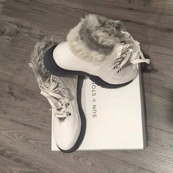 Boots by SUN and STONE Winter White ORLAAP Designed  w/Faux Fur