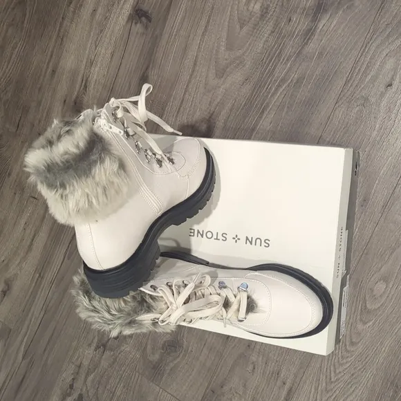 Boots by SUN and STONE Winter White ORLAAP Designed  w/Faux Fur