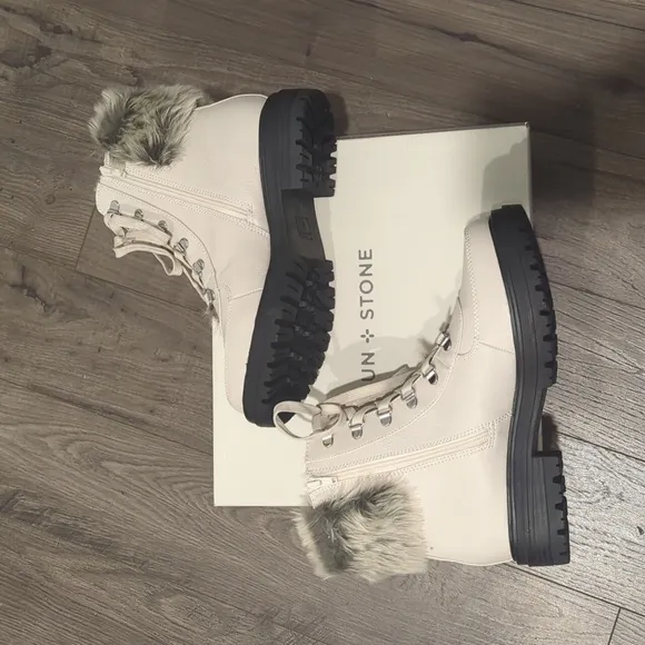 Boots by SUN and STONE Winter White ORLAAP Designed  w/Faux Fur