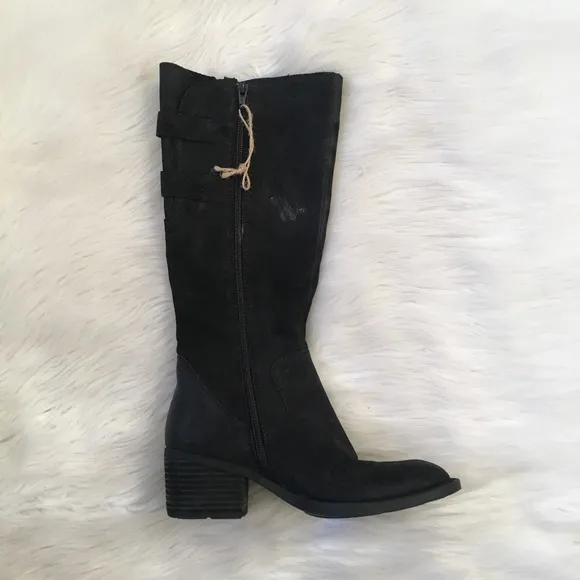 Born Black Suede Leather Buckle Boots