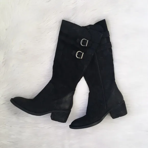 Born Black Suede Leather Buckle Boots