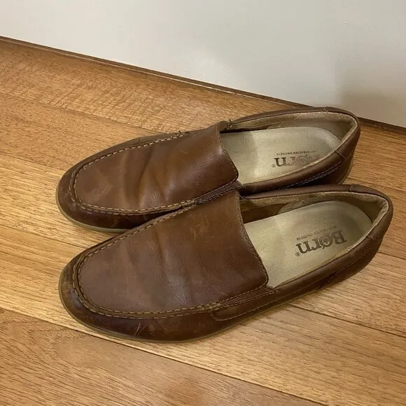 Born Men’s Brompton Brown Leather Slip-On Loafers Size 13M Driving Shoe