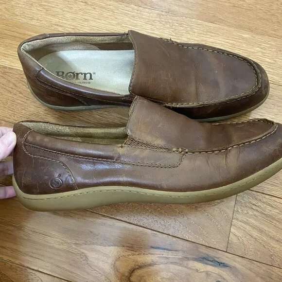 Born Men’s Brompton Brown Leather Slip-On Loafers Size 13M Driving Shoe