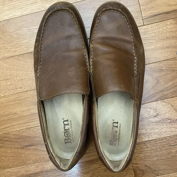 Born Men’s Brompton Brown Leather Slip-On Loafers Size 13M Driving Shoe