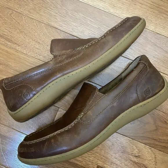 Born Men’s Brompton Brown Leather Slip-On Loafers Size 13M Driving Shoe