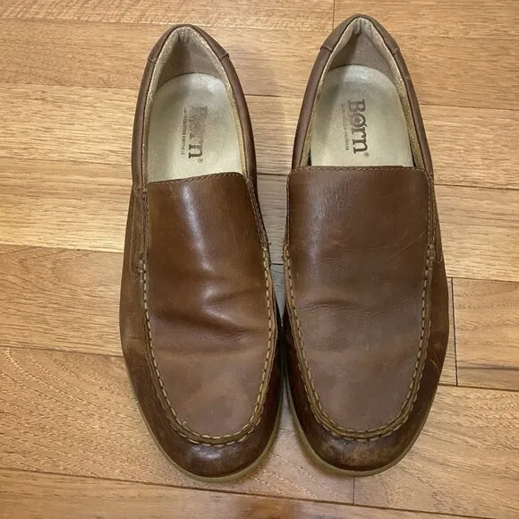 Born Men’s Brompton Brown Leather Slip-On Loafers Size 13M Driving Shoe