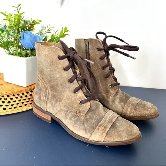 Born Women's Dunay Brown Distressed Suede High Top Lace Up Boot Size 6 Women’s