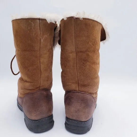 Born Womens Filo Lace-Up Leather Suede Mid-Calf Boots Shearling Lined Brown 9.5