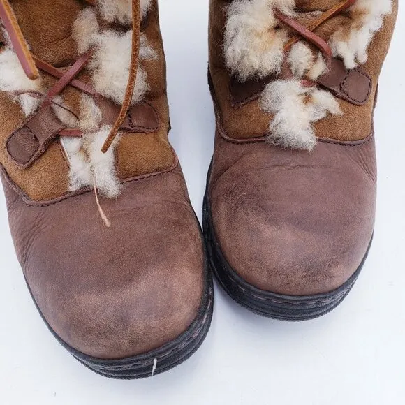 Born Womens Filo Lace-Up Leather Suede Mid-Calf Boots Shearling Lined Brown 9.5