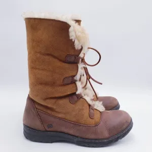 Born Womens Filo Lace-Up Leather Suede Mid-Calf Boots Shearling Lined Brown 9.5