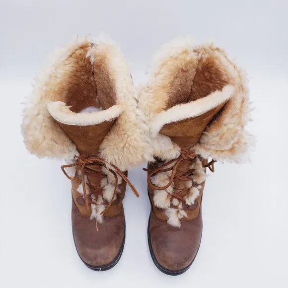 Born Womens Filo Lace-Up Leather Suede Mid-Calf Boots Shearling Lined Brown 9.5