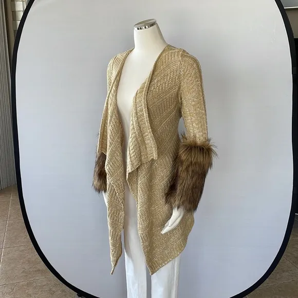 Boston Proper Tweed Sweater Coat, Faux Fur XS