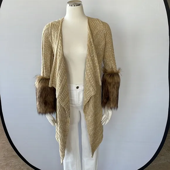 Boston Proper Tweed Sweater Coat, Faux Fur XS