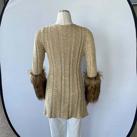Boston Proper Tweed Sweater Coat, Faux Fur XS