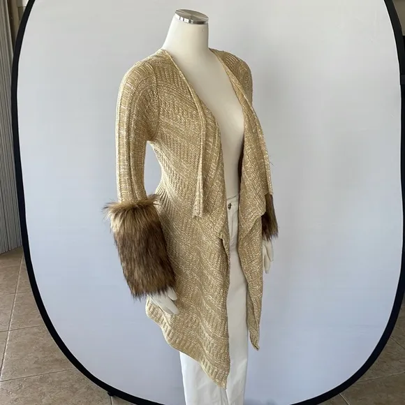 Boston Proper Tweed Sweater Coat, Faux Fur XS