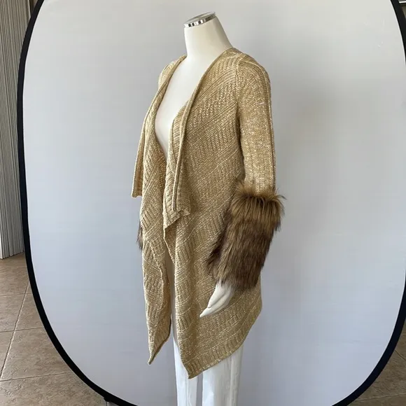 Boston Proper Tweed Sweater Coat, Faux Fur XS