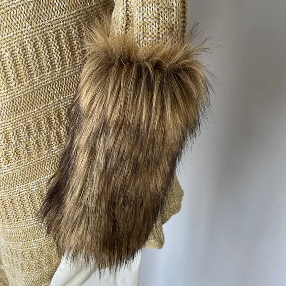 Boston Proper Tweed Sweater Coat, Faux Fur XS