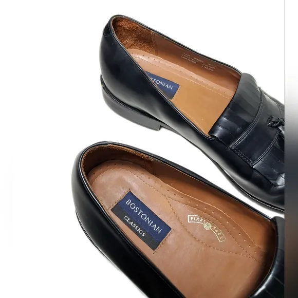 Bostonian Shoes Classics Mens Shoes Black Leather Tassled Loafers Dress Shoes 13