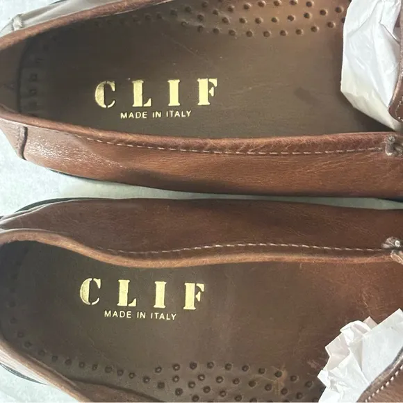 Brand New Men's CLIF Leather Brown Loafer Shoes Made in Italy Size 43 US Size 10