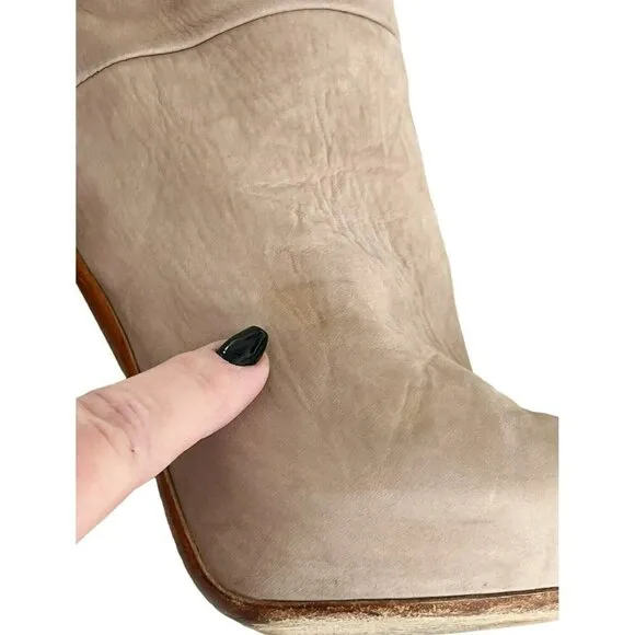 Brian Atwood Women's Sz 8.5 Natural Suede Leather High Stacked Heel Boots