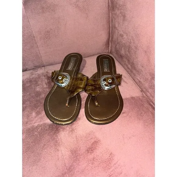 Brighton Women's Leather Thong Sandals Gold/Brown Size 7 Comfortable Fit