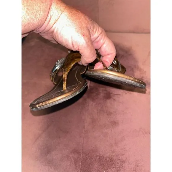 Brighton Women's Leather Thong Sandals Gold/Brown Size 7 Comfortable Fit