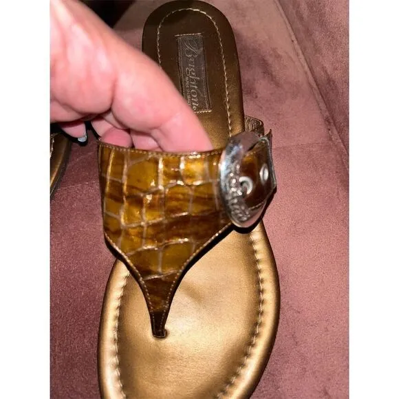 Brighton Women's Leather Thong Sandals Gold/Brown Size 7 Comfortable Fit
