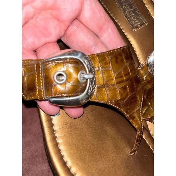 Brighton Women's Leather Thong Sandals Gold/Brown Size 7 Comfortable Fit