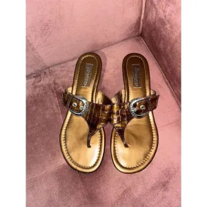 Brighton Women's Leather Thong Sandals Gold/Brown Size 7 Comfortable Fit