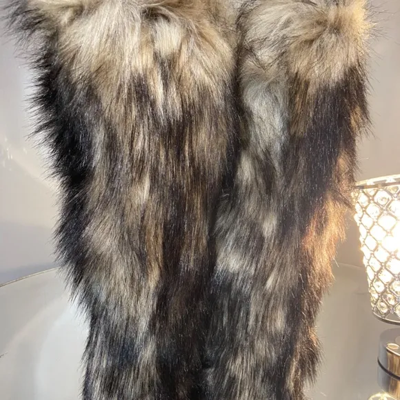 Brown faux fur knee boots