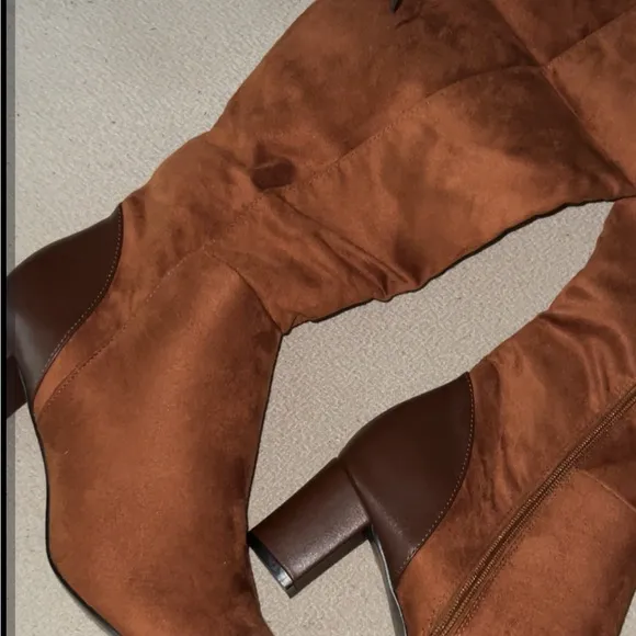 Brown Faux Suede Knee High Boots.  Size 11.  Brand new.