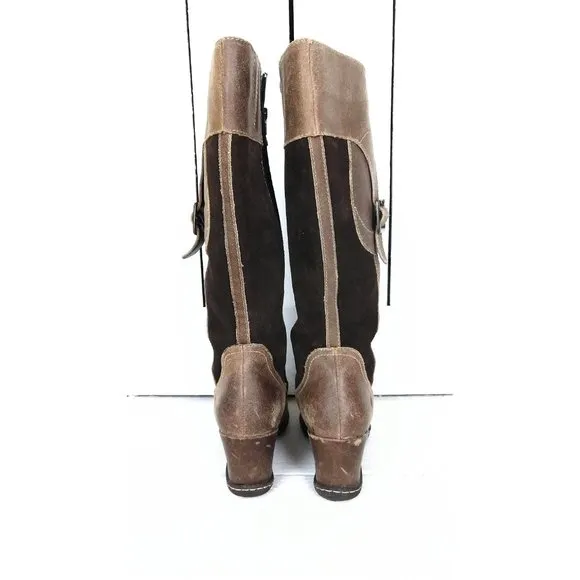 Brown tall suede leather wedge boots