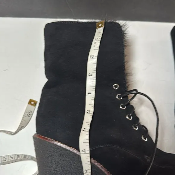 BUFFALO LONDON Black Fur-Lined Wedge Boots suede