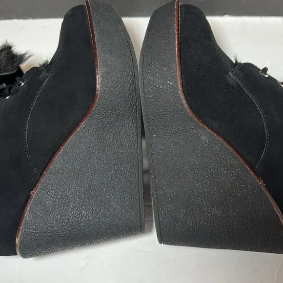 BUFFALO LONDON Black Fur-Lined Wedge Boots suede