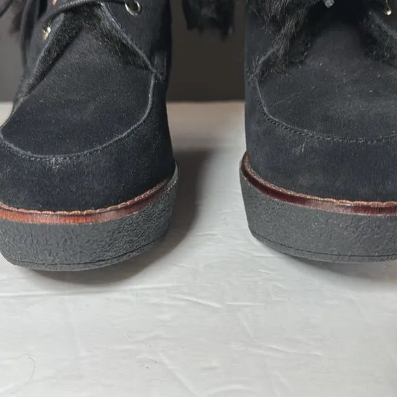 BUFFALO LONDON Black Fur-Lined Wedge Boots suede