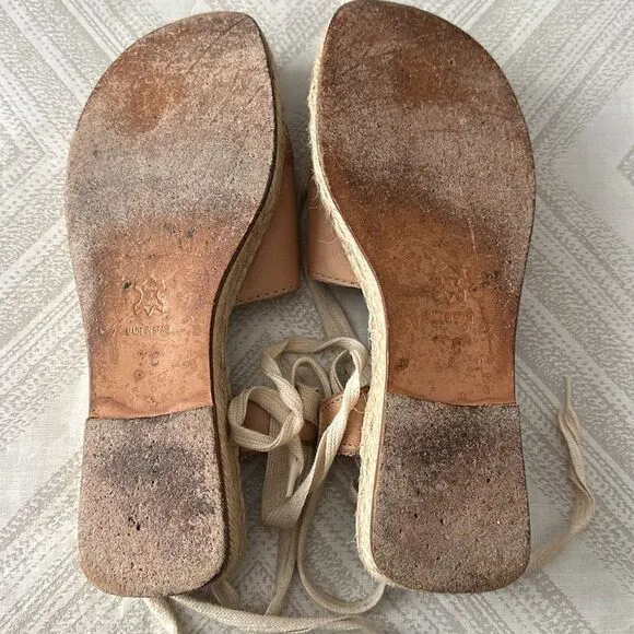 Burberry Women’s Shalicia Leather Ankle Espadrille Tan Tie Sandals