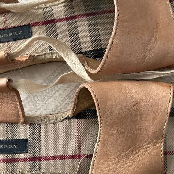 Burberry Women’s Shalicia Leather Ankle Espadrille Tan Tie Sandals