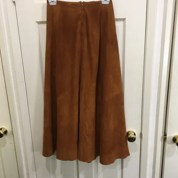 Burnt Sienna Suede Maxi A-Line Skirt